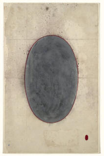 9. Anonymous: tantric painting, Shiva Linga, 1995, near Udaïpur, unspecified paint on found paper, 13¾ x 8¾".