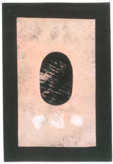 3. Anonymous: tantric painting, Shiva Linga, 1970, near Udaïpur, unspecified paint on found paper, 16 x 10¾".