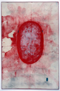 8. Anonymous: tantric painting, Shiva Linga, 1994, near Udaïpur, unspecified paint on found paper, 13½ x 9".